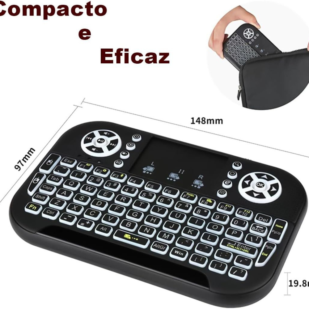 Mini Teclado Wireless Keyboard com Touchpad Com Led Usb Para Smart TV Sem Fio Recarregável